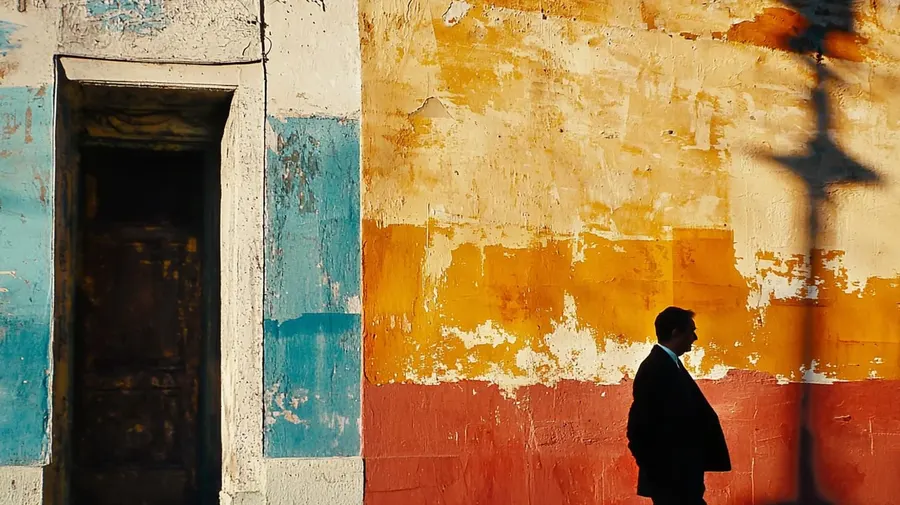 Saul Leiter echoes in a sunlit street wall