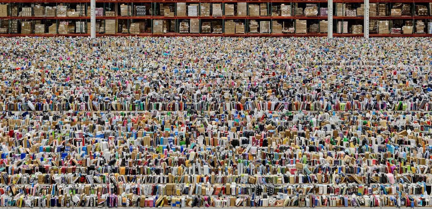 Andreas Gursky's Not Abstract II, where rows of books become a dense landscape of pattern and color